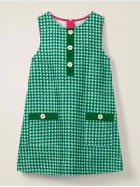 Mini Boden Green and White Houndstooth Dress w Pink Trim size 9-10 years cotton